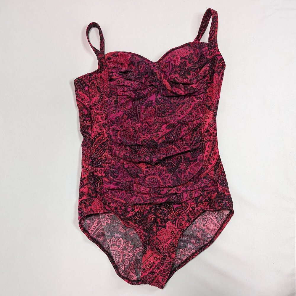 Miraclesuit Bathing Suit Swim One Piece Red Pink Underwire Women's Size 14